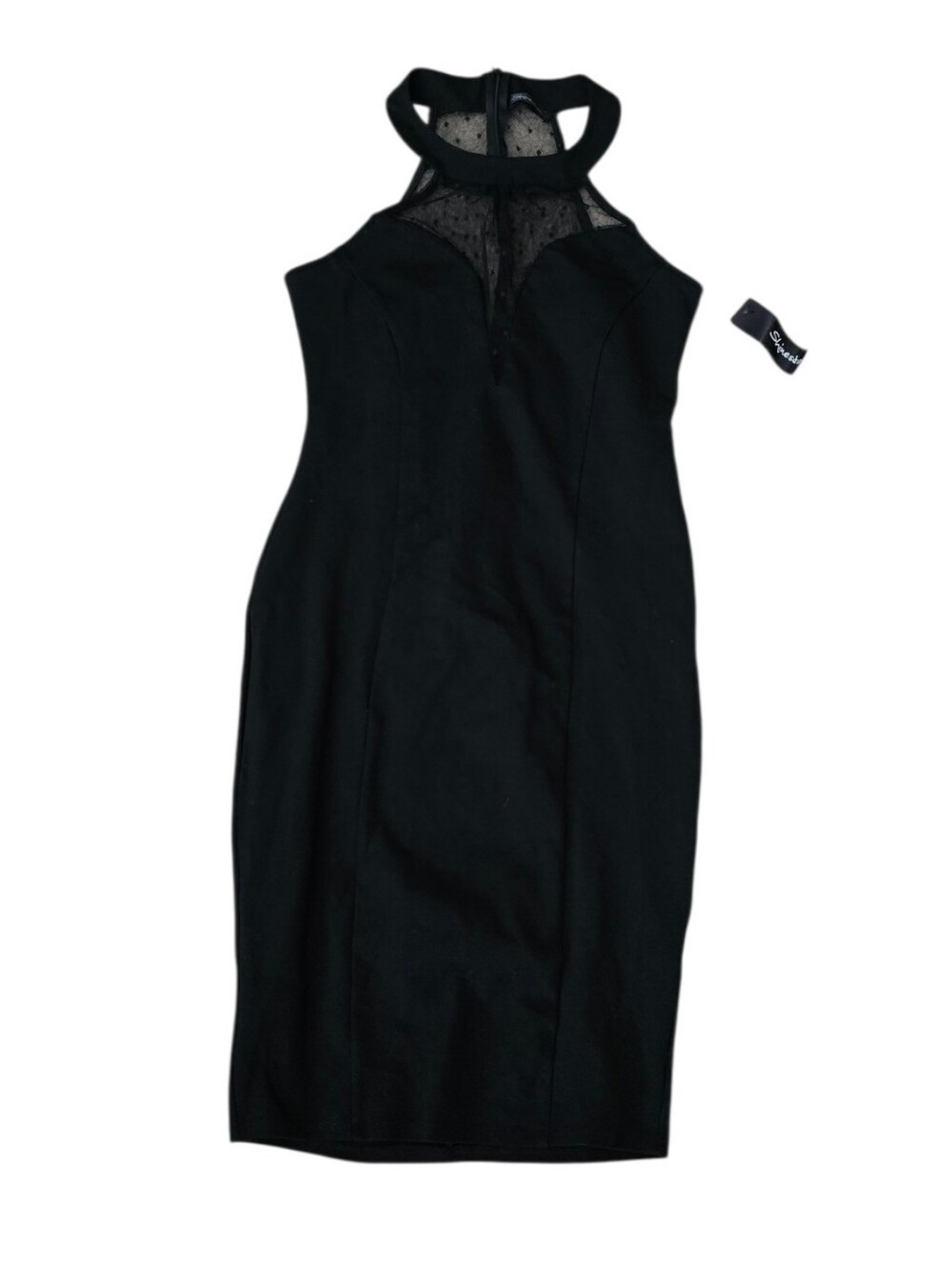 Shinestar Black Mesh Polka Dot Bodycon Cocktail Dress Women’s Medium - Picture 2 of 9